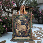 🐾 Woven Blanket Tarot Card - Golden Doodle Laying in flowers