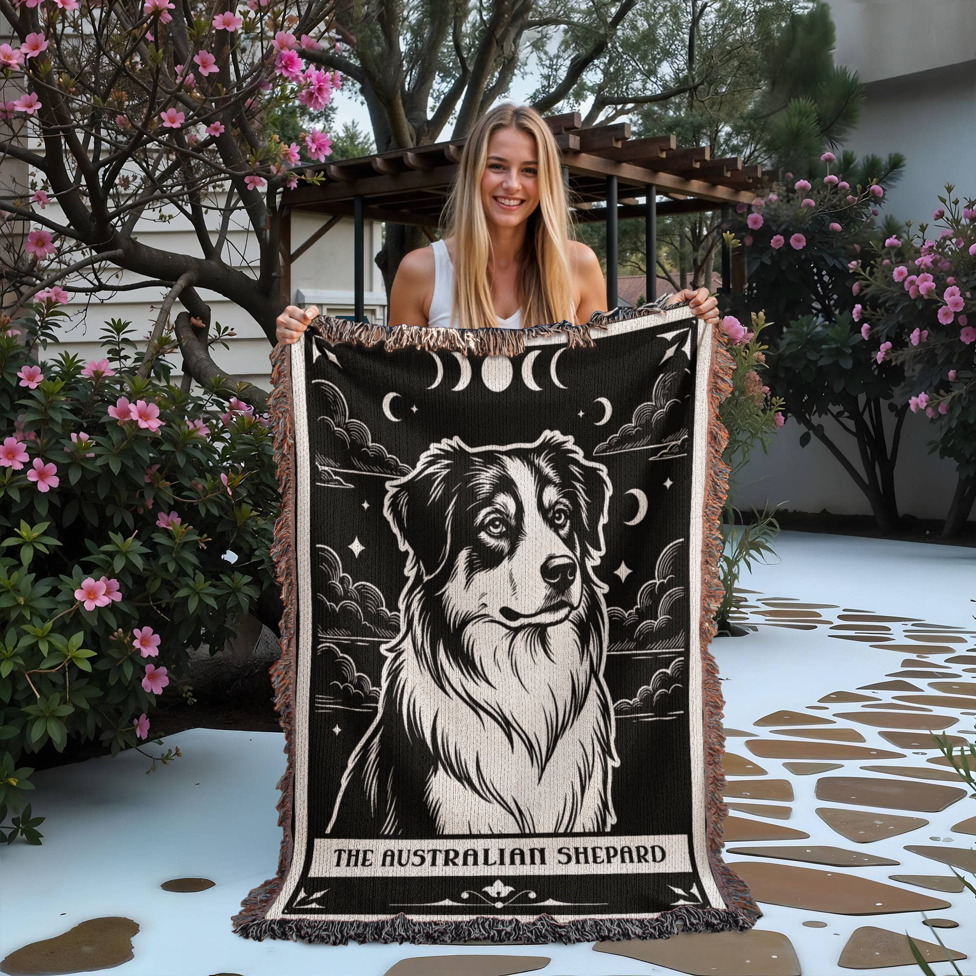 🐾 Woven Blanket Tarot Card - Australian Shepard Black and White