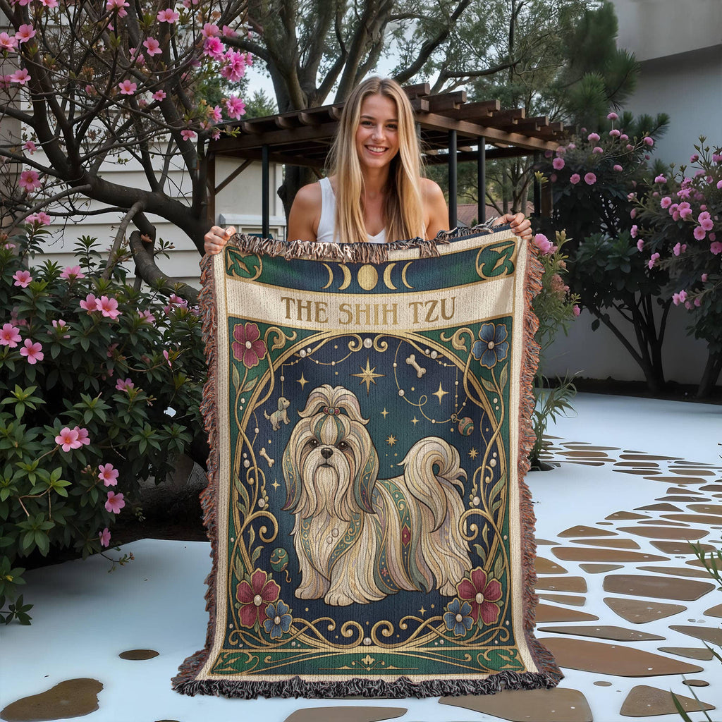 🐾 Woven Blanket Tarot Card - Shih Tzu Stained Glass