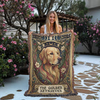 🐾 Woven Blanket Tarot Card - Golden Retriever Gold Frame with flowers