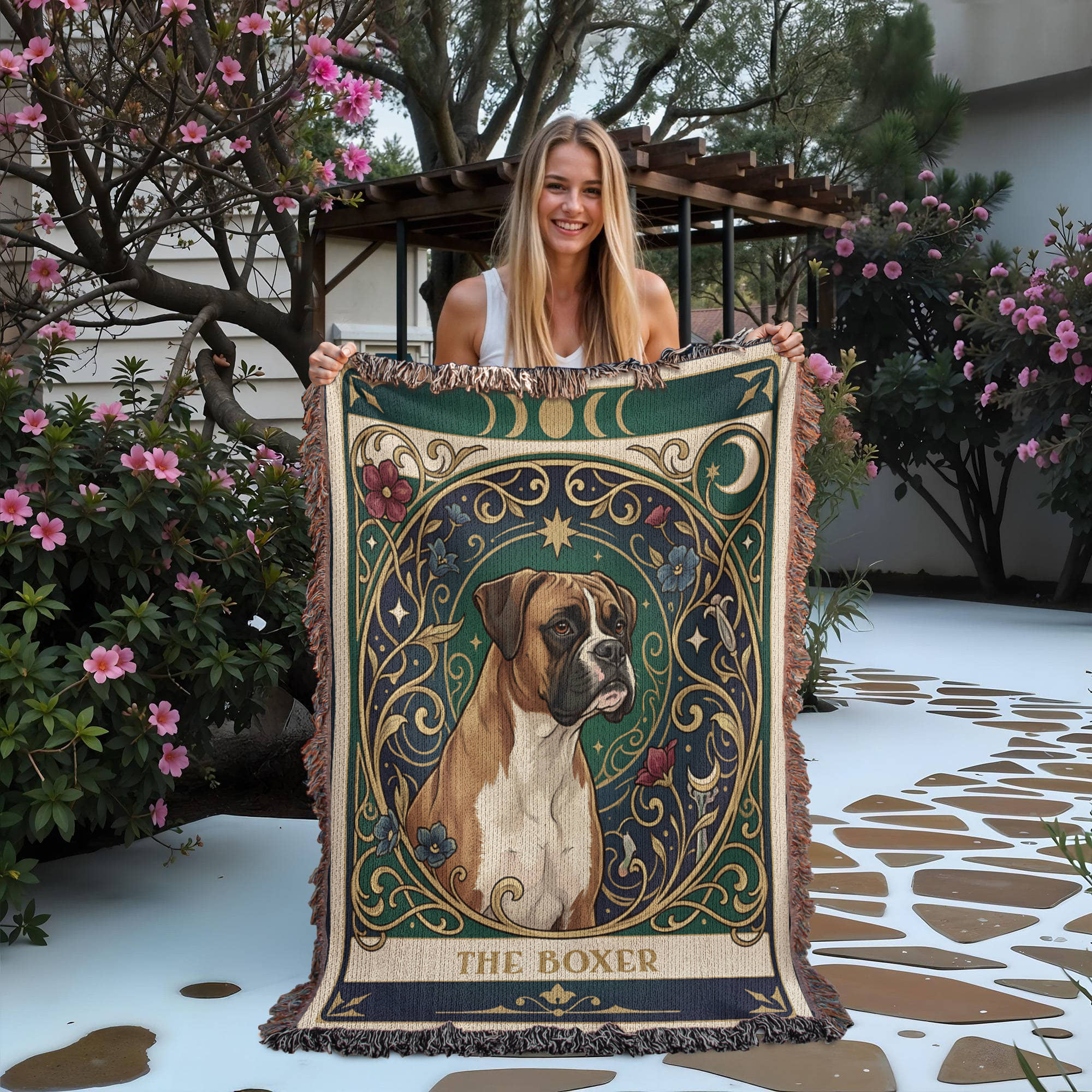 🐾 Woven Blanket Tarot Card - Boxer Portrait