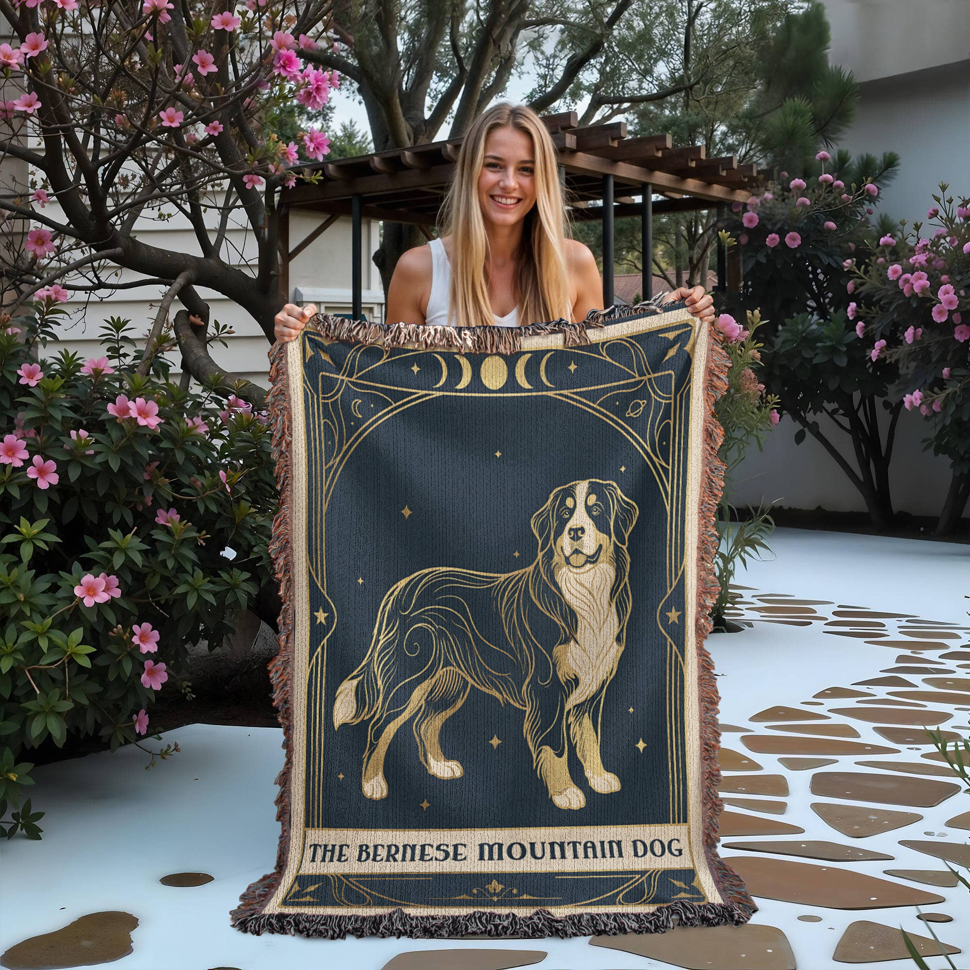 🐾 Woven Blanket Tarot Card - Bernese Mountain Dog Celestial