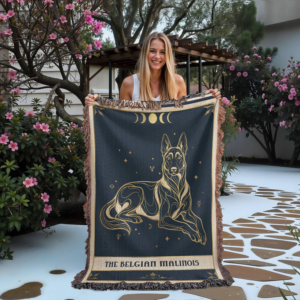 🐾 Woven Blanket Tarot Card - Belgian Malinois Celestial