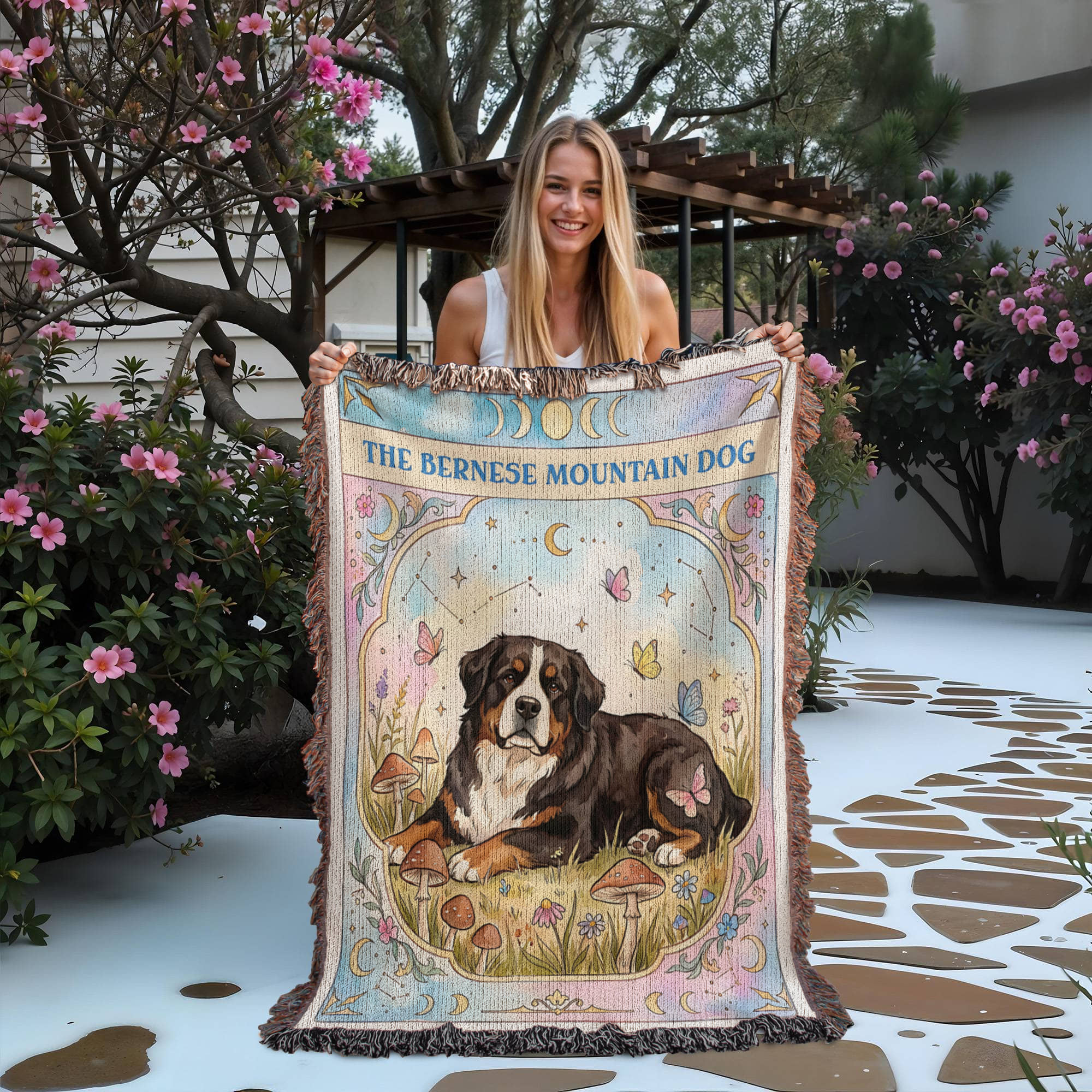 🐾 Woven Blanket Tarot Card - Bernese Mountain Dog Cottage Core