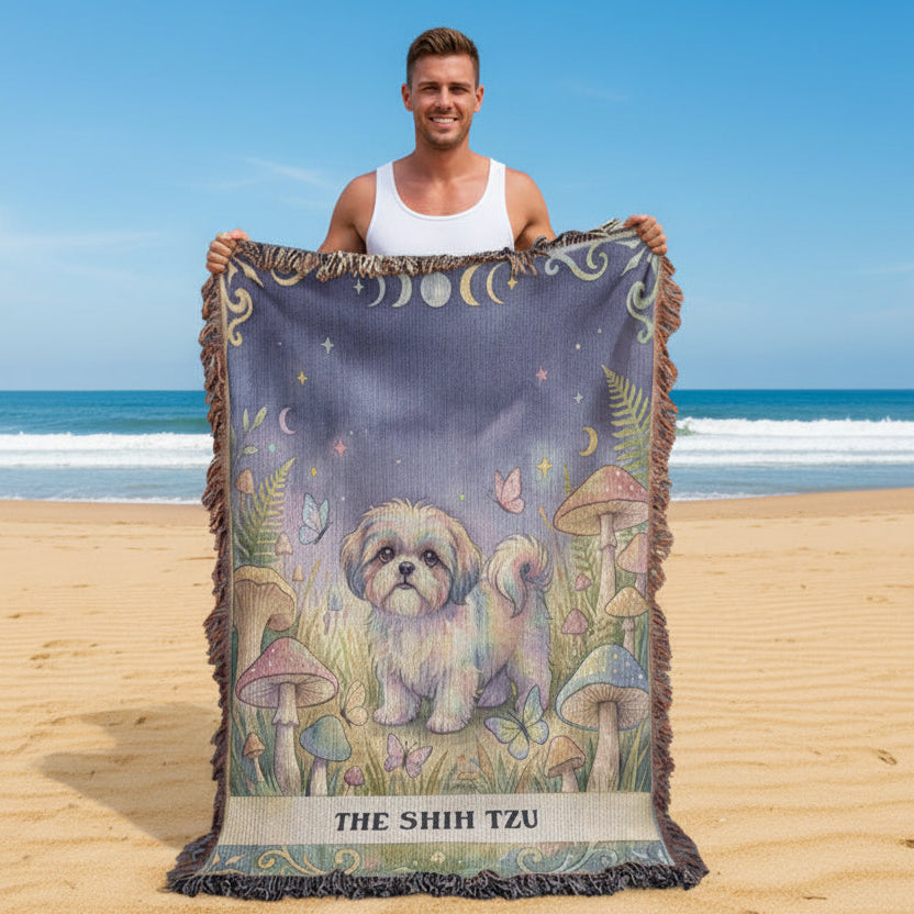 🐾 Woven Blanket Tarot Card - Shih Tzu Cottage Core