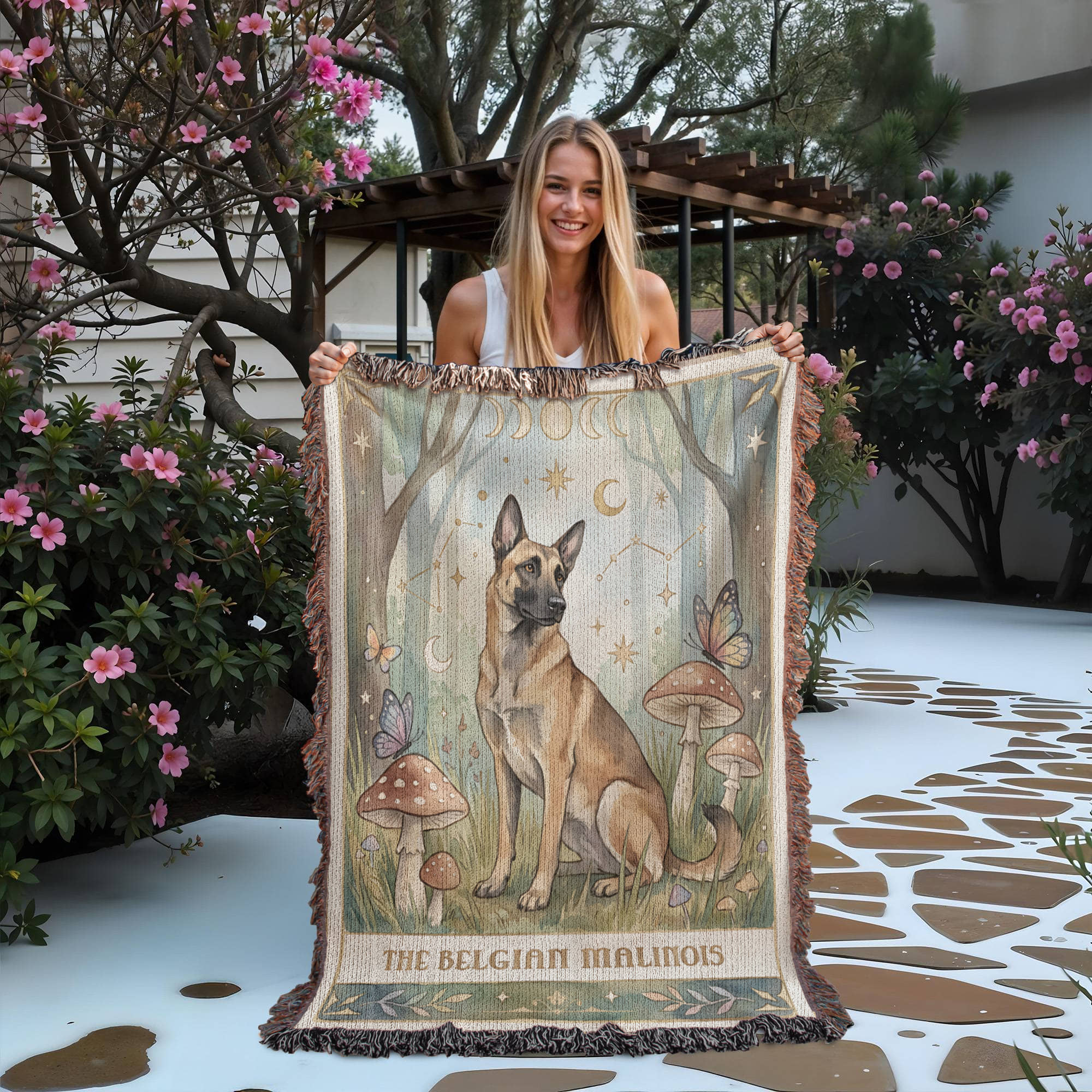 🐾 Woven Blanket Tarot Card - Belgian Malinois Cottage Core