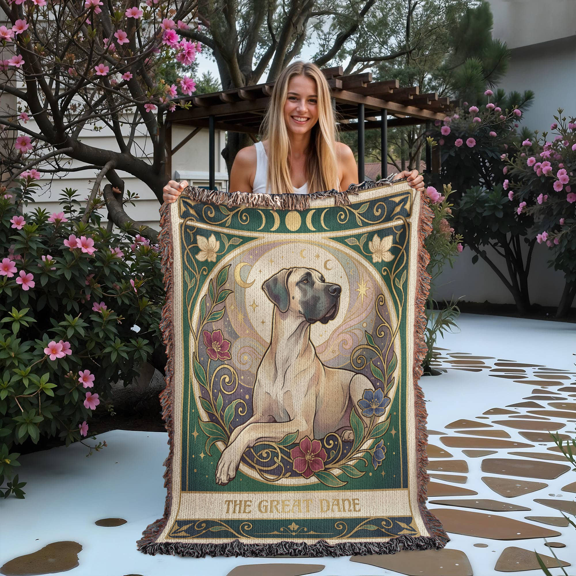 🐾 Woven Blanket Tarot Card - Great Dane Stained Glass