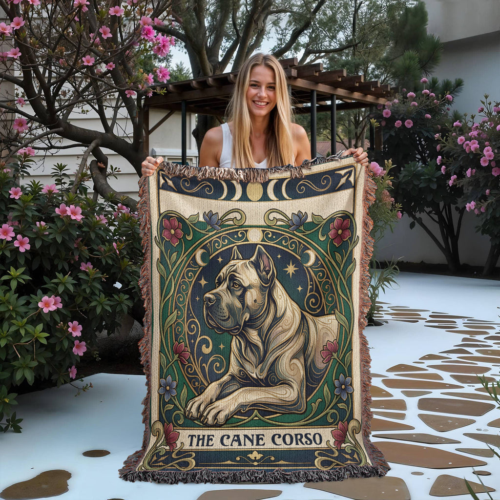🐾 Woven Blanket Tarot Card - Cane Corso Stained Glass