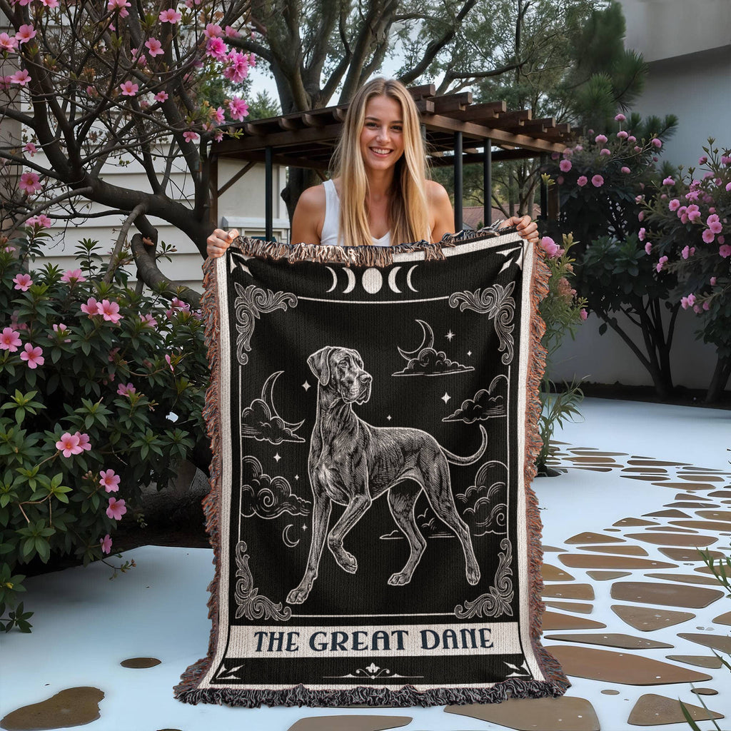 🐾 Woven Blanket Tarot Card - Great Dane Black and White