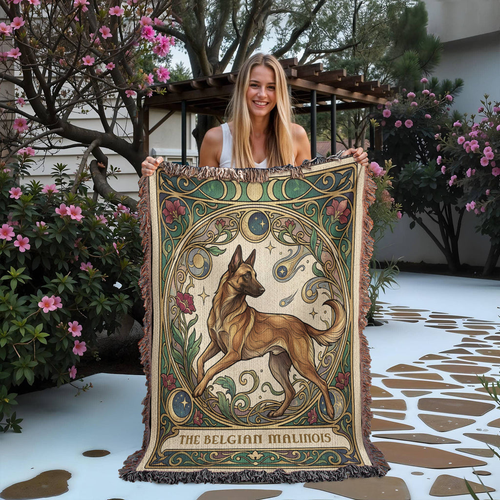 🐾 Woven Blanket Tarot Card - Belgian Malinois Stained Glass