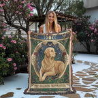 🐾 Woven Blanket Tarot Card - Golden retriever golden with red flowers