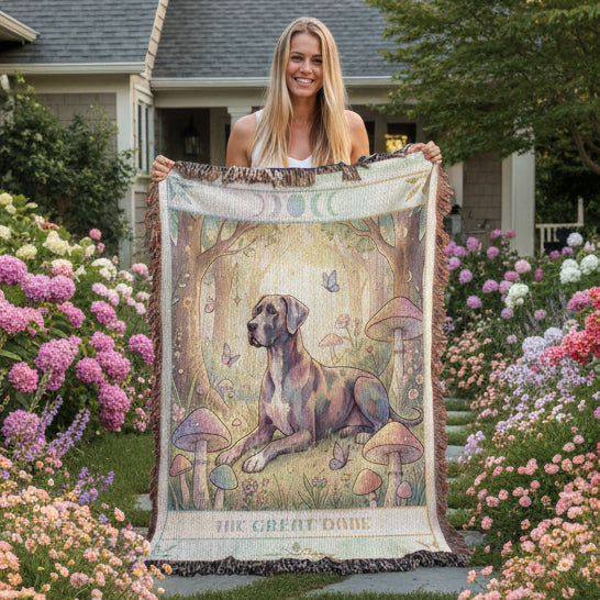 🐾 Woven Blanket Tarot Card - Great Dane Cottage Core