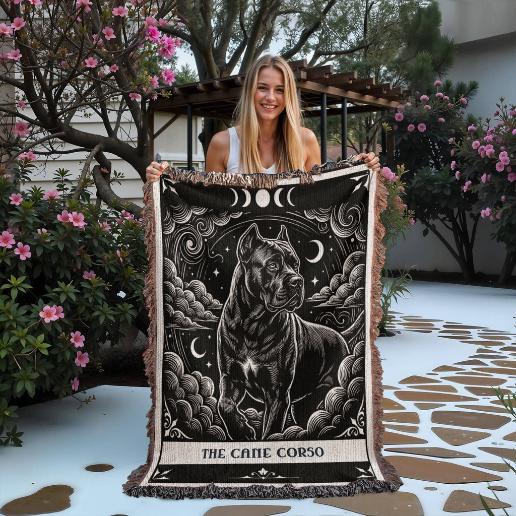 🐾 Woven Blanket Tarot Card - Cane Corso Black and White