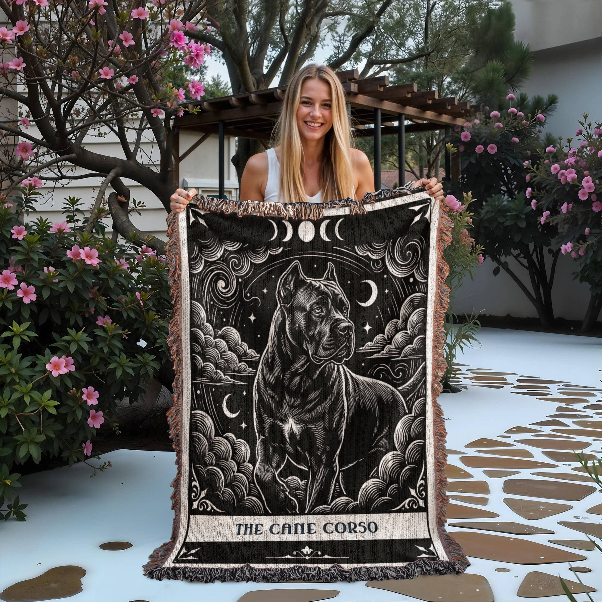 🐾 Woven Blanket Tarot Card - Cane Corso Black and White
