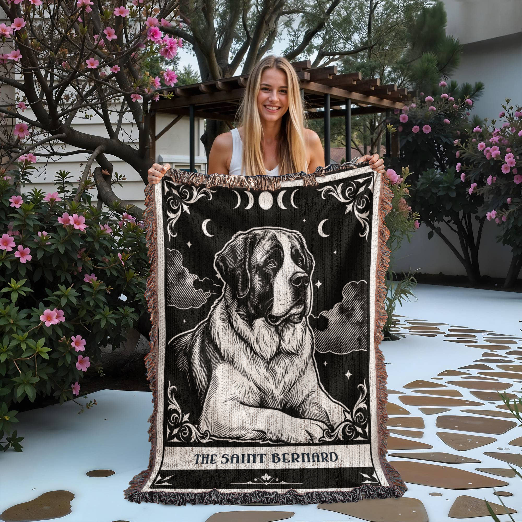 🐾 Woven Blanket Tarot Card - Saint Bernard Black & White