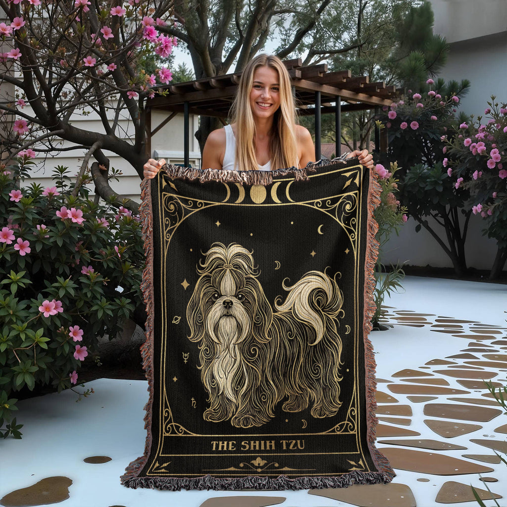 🐾  Woven Blanket Tarot Card - Shih Tzu Black and Gold