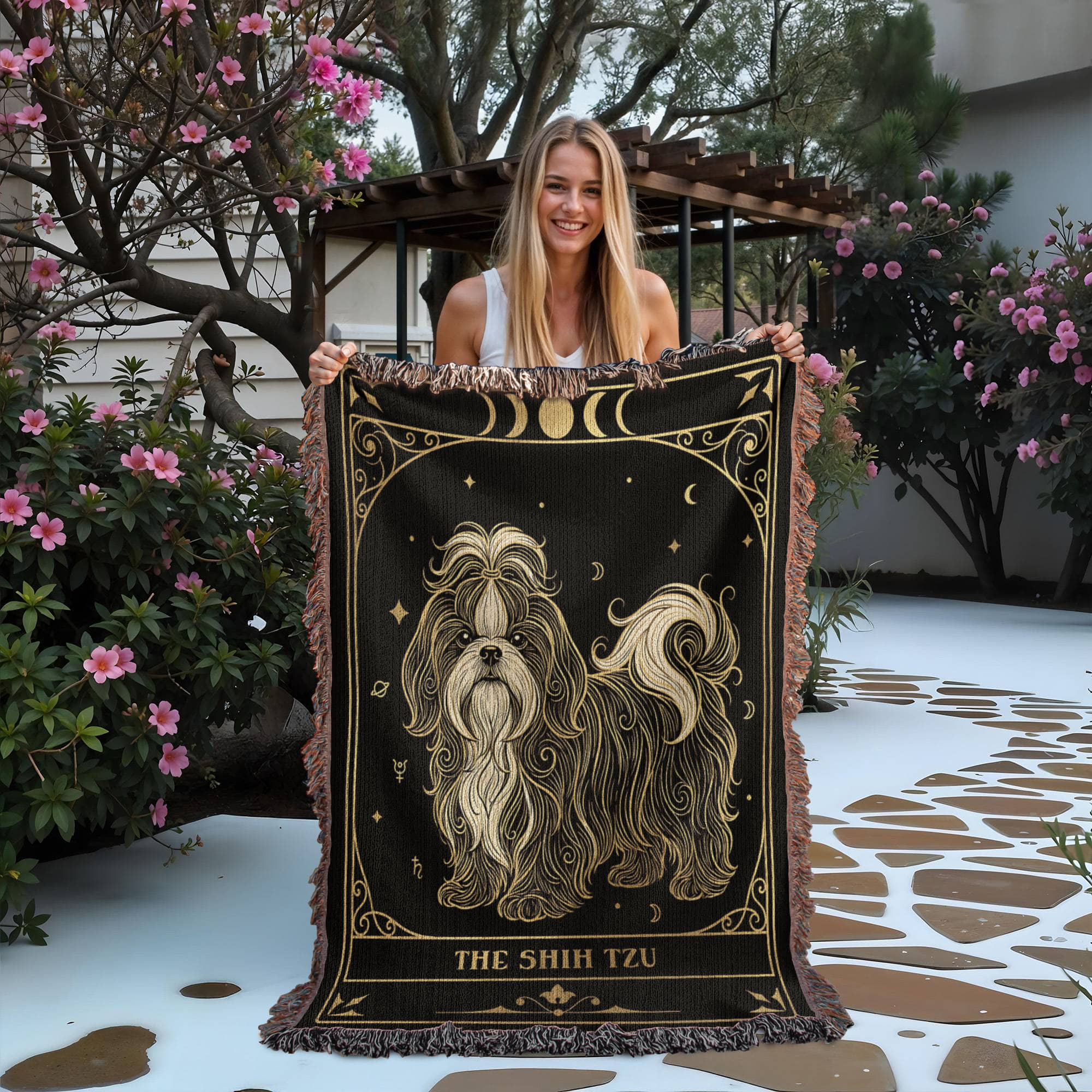🐾  Woven Blanket Tarot Card - Shih Tzu Black and Gold