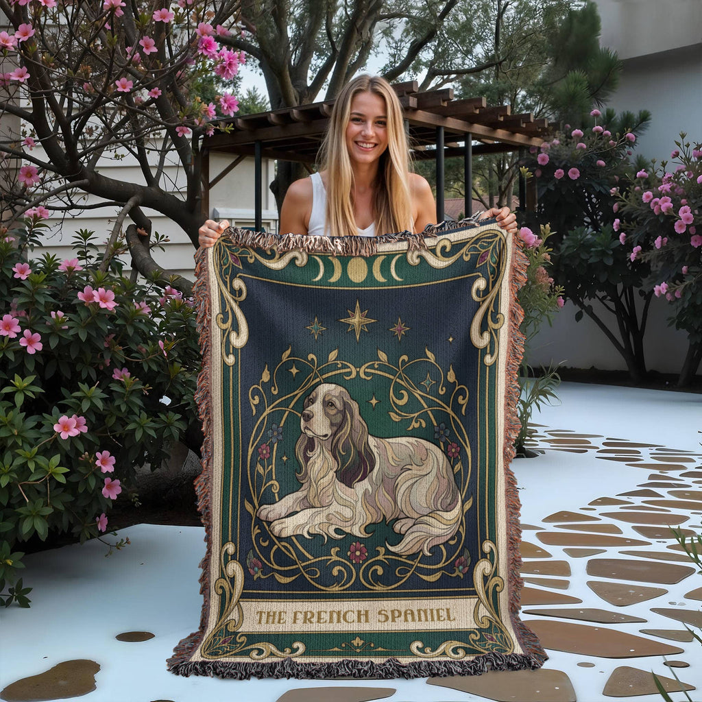 🐾 Woven Blanket Tarot Card - French Spaniel Stained glass