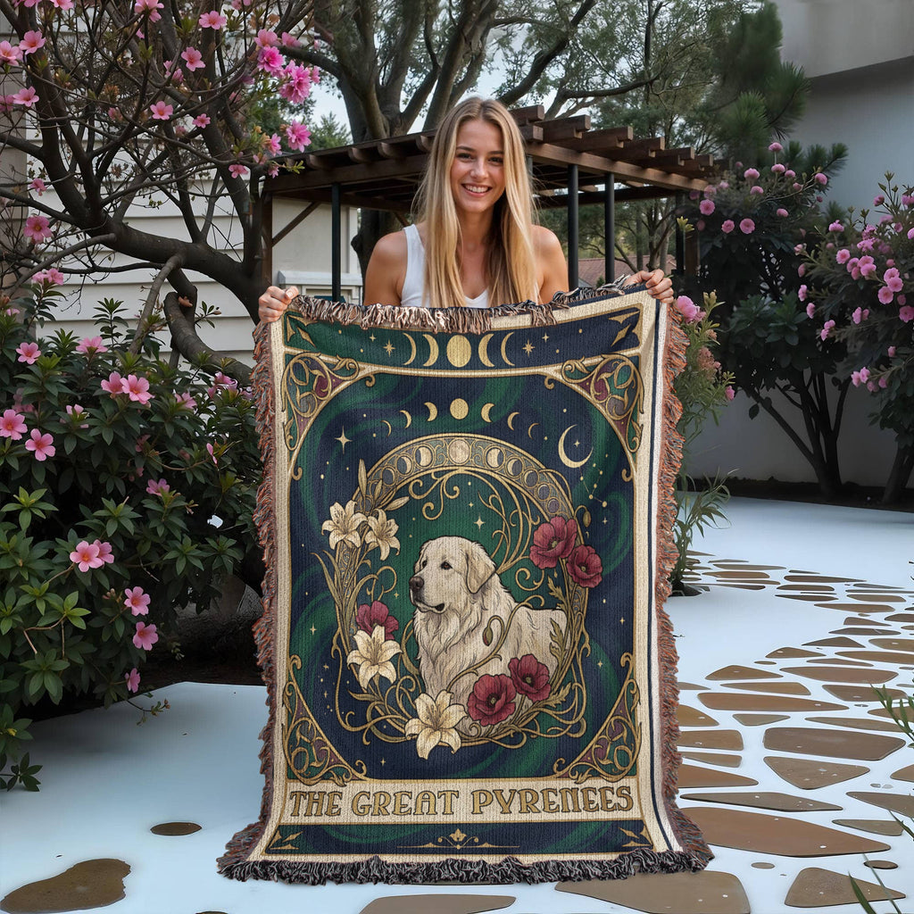 🐾 Woven Blanket Tarot Card - Great Pyrenees Roses