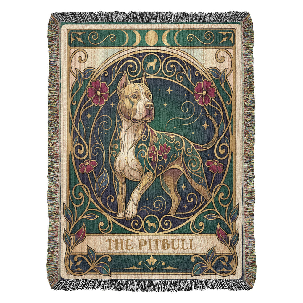 Pitbull Stained Glass Art Nouveau Tarot Woven Blanket - Heirloom Cotton Throw