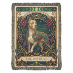 Pitbull Stained Glass Art Nouveau Tarot Woven Blanket - Heirloom Cotton Throw