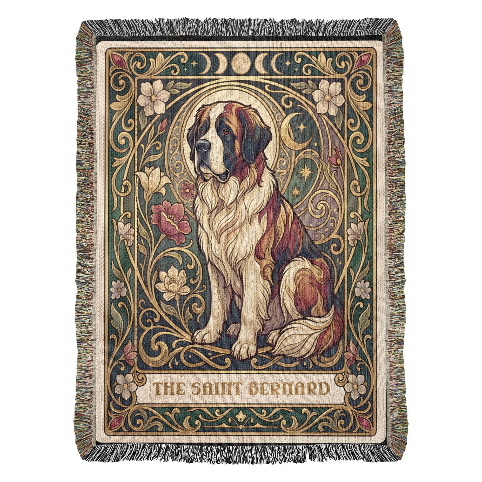 🐾 Woven Blanket Tarot Card Saint Bernard Roses