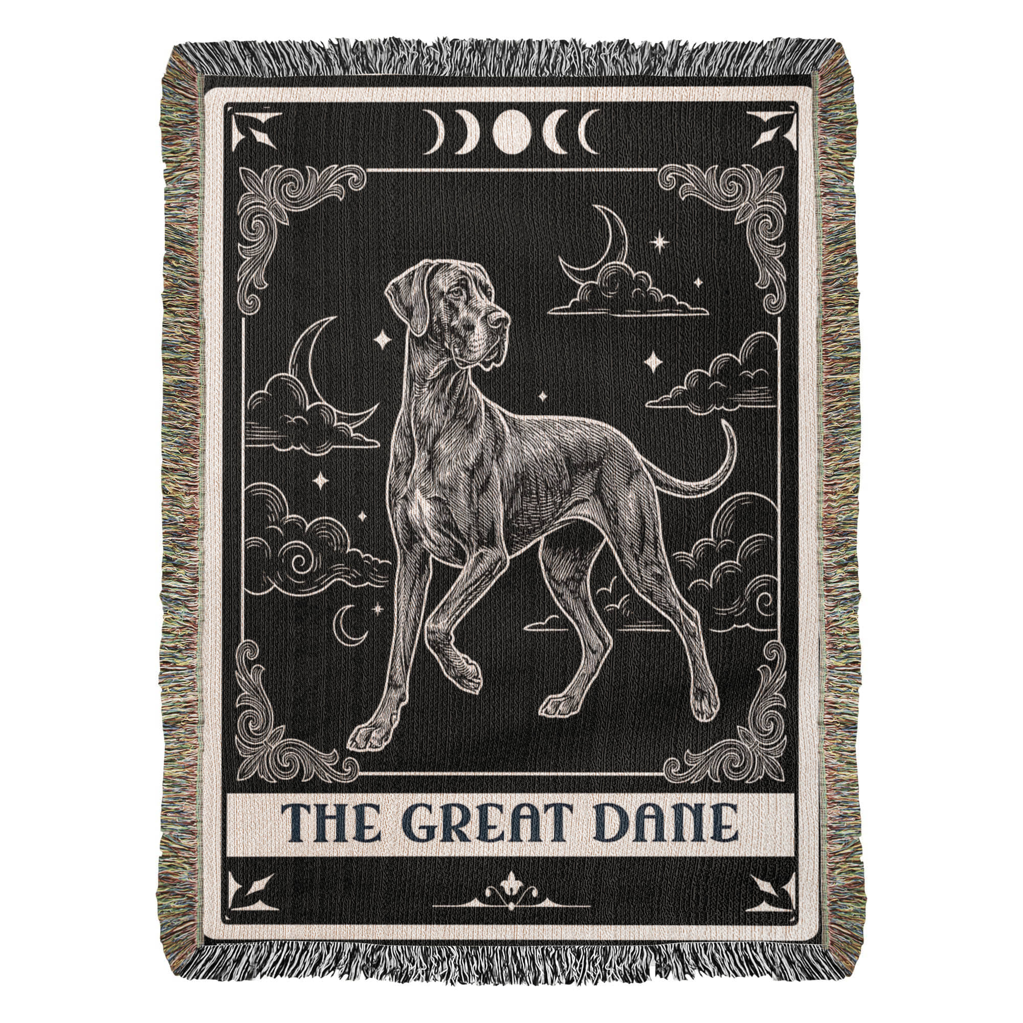 🐾 Woven Blanket Tarot Card - Great Dane Black and White