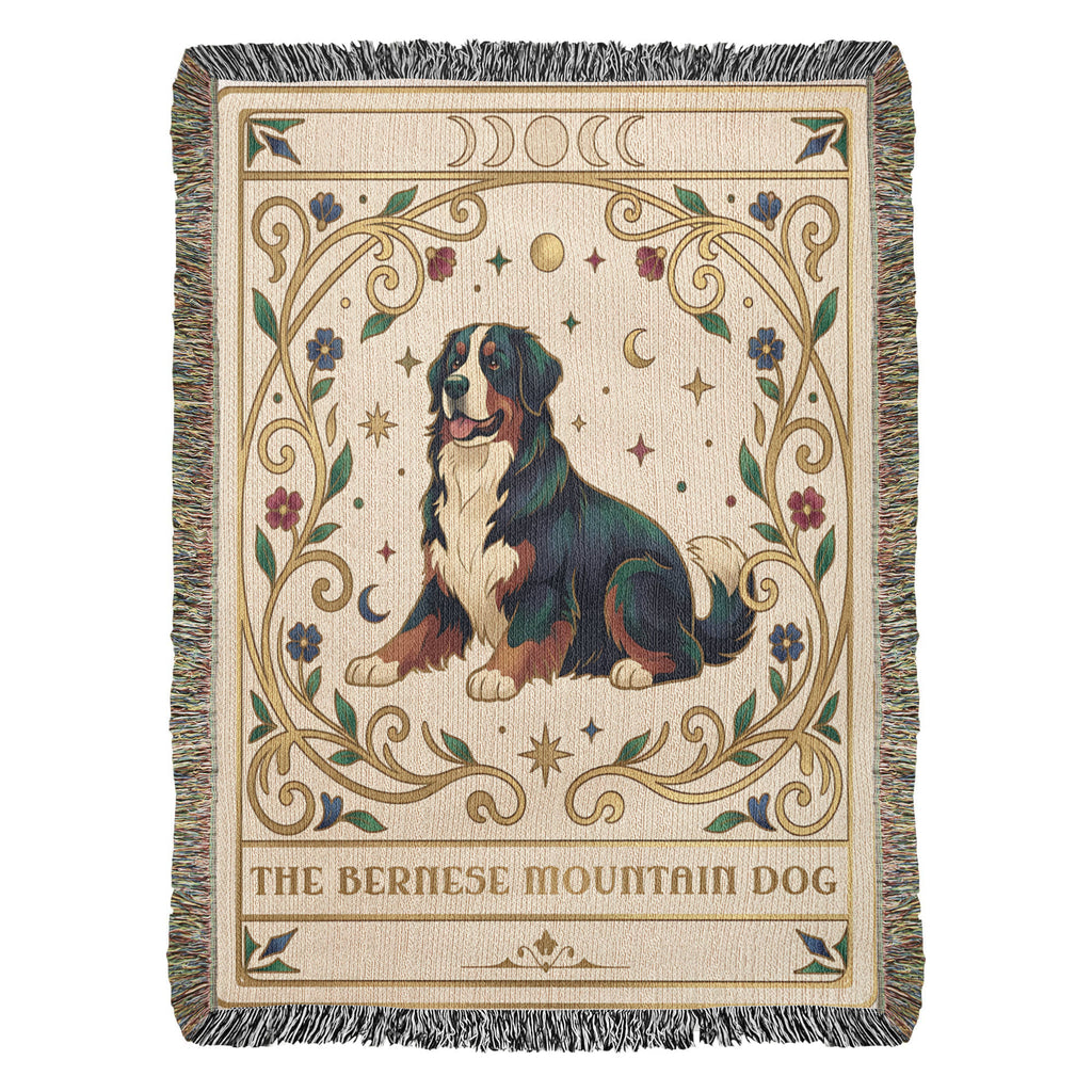 🐾 Woven Blanket Tarot Card - Bernese Mountain Dog - Flowers