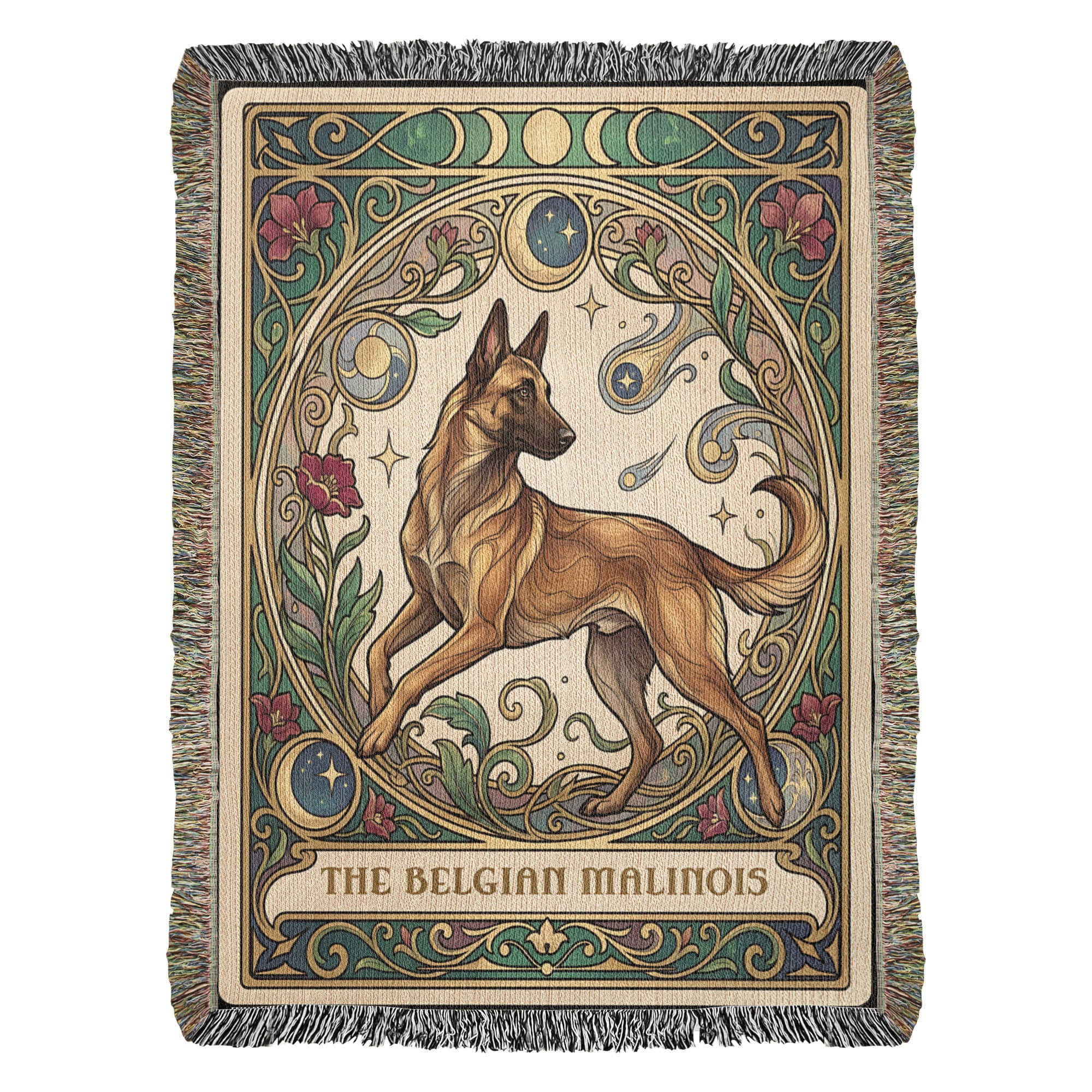 🐾 Woven Blanket Tarot Card - Belgian Malinois Stained Glass