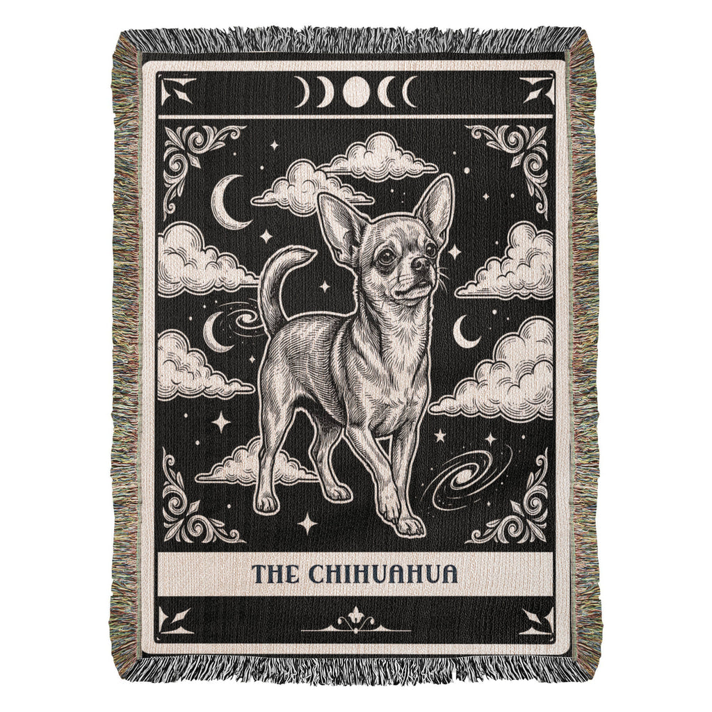 🐾 Woven Blanket Tarot Card - Chihuahua Black and White edition