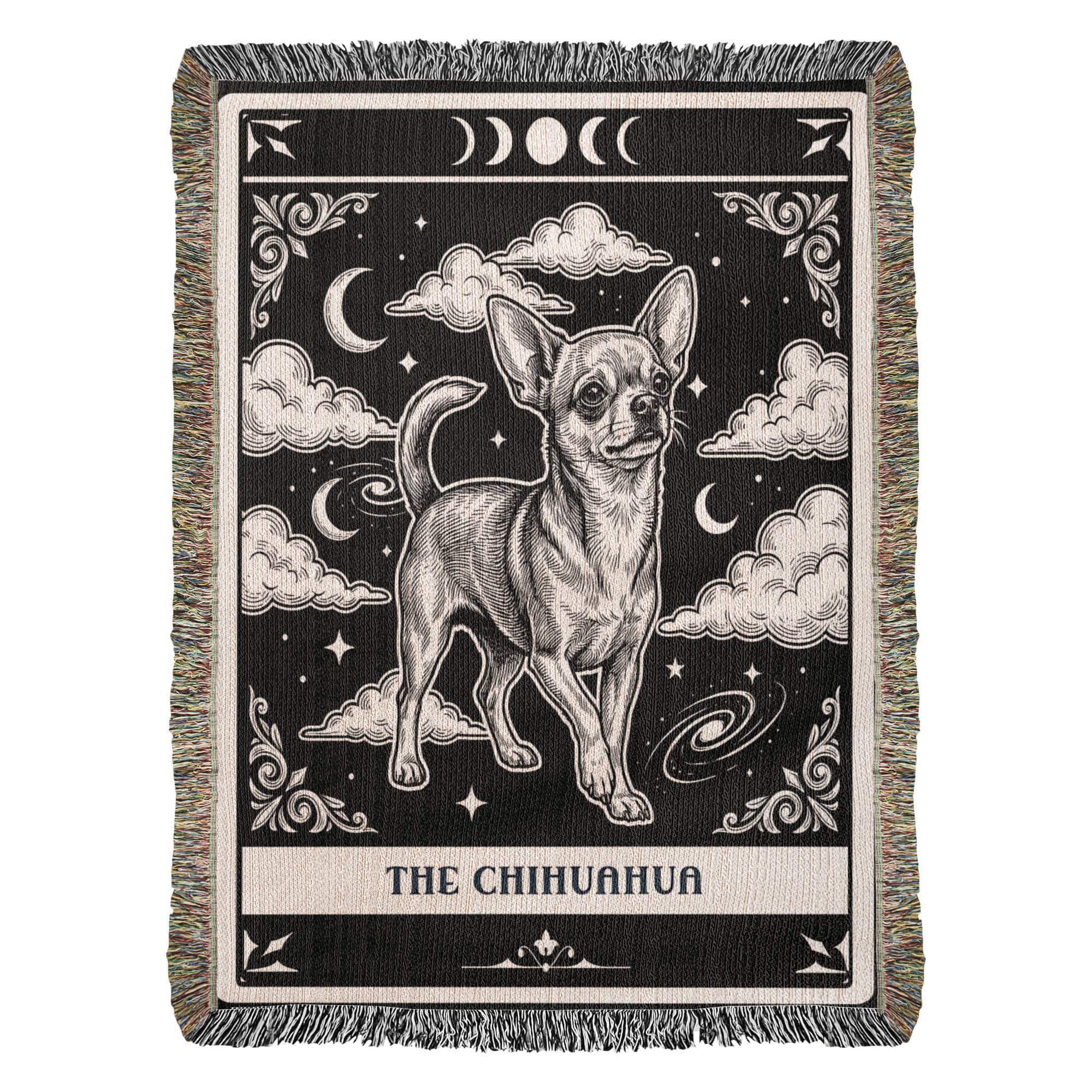 🐾 Woven Blanket Tarot Card - Chihuahua Black and White edition
