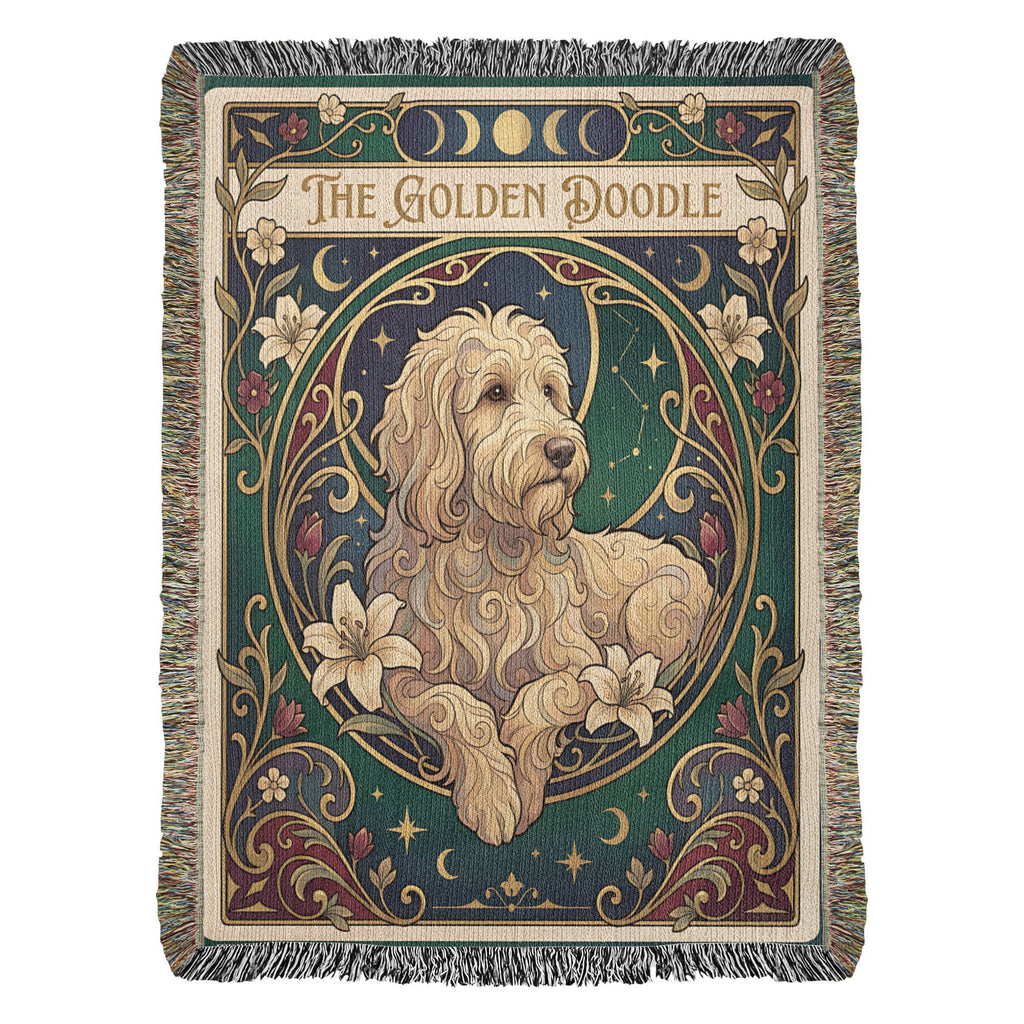 🐾 Woven Blanket Tarot Card - Golden Doodle paws forward