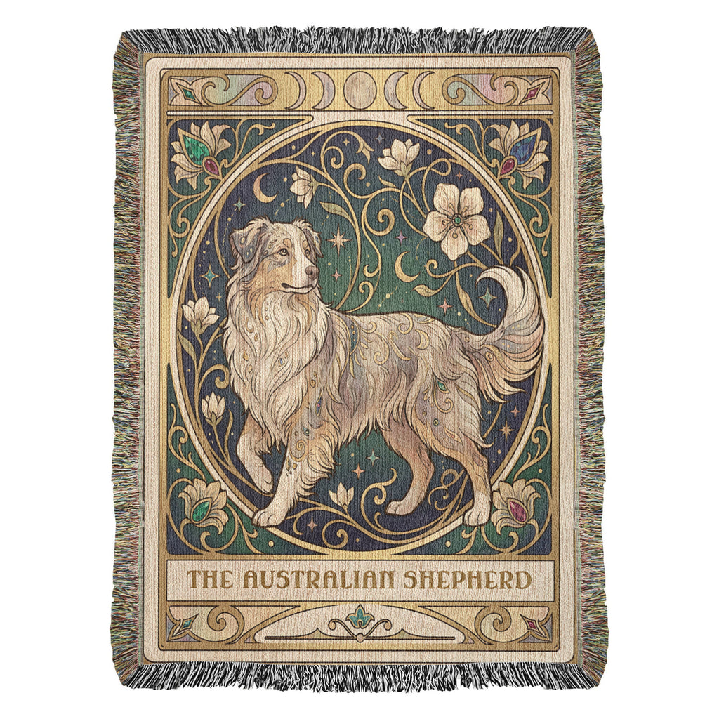 Australian Shepherd Art Nouveau Tarot Woven Blanket - Heirloom Cotton Throw