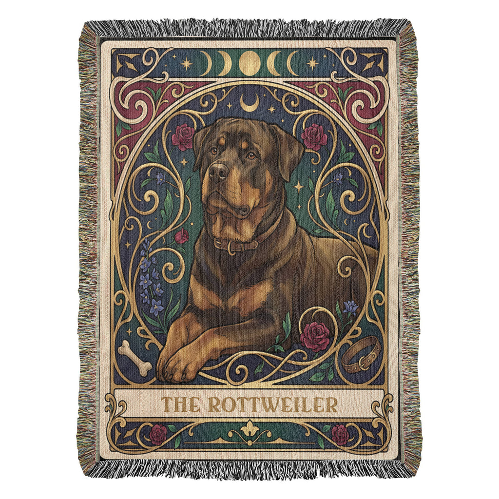 🐾 Woven Blanket Tarot Card - Rottweiler Roses