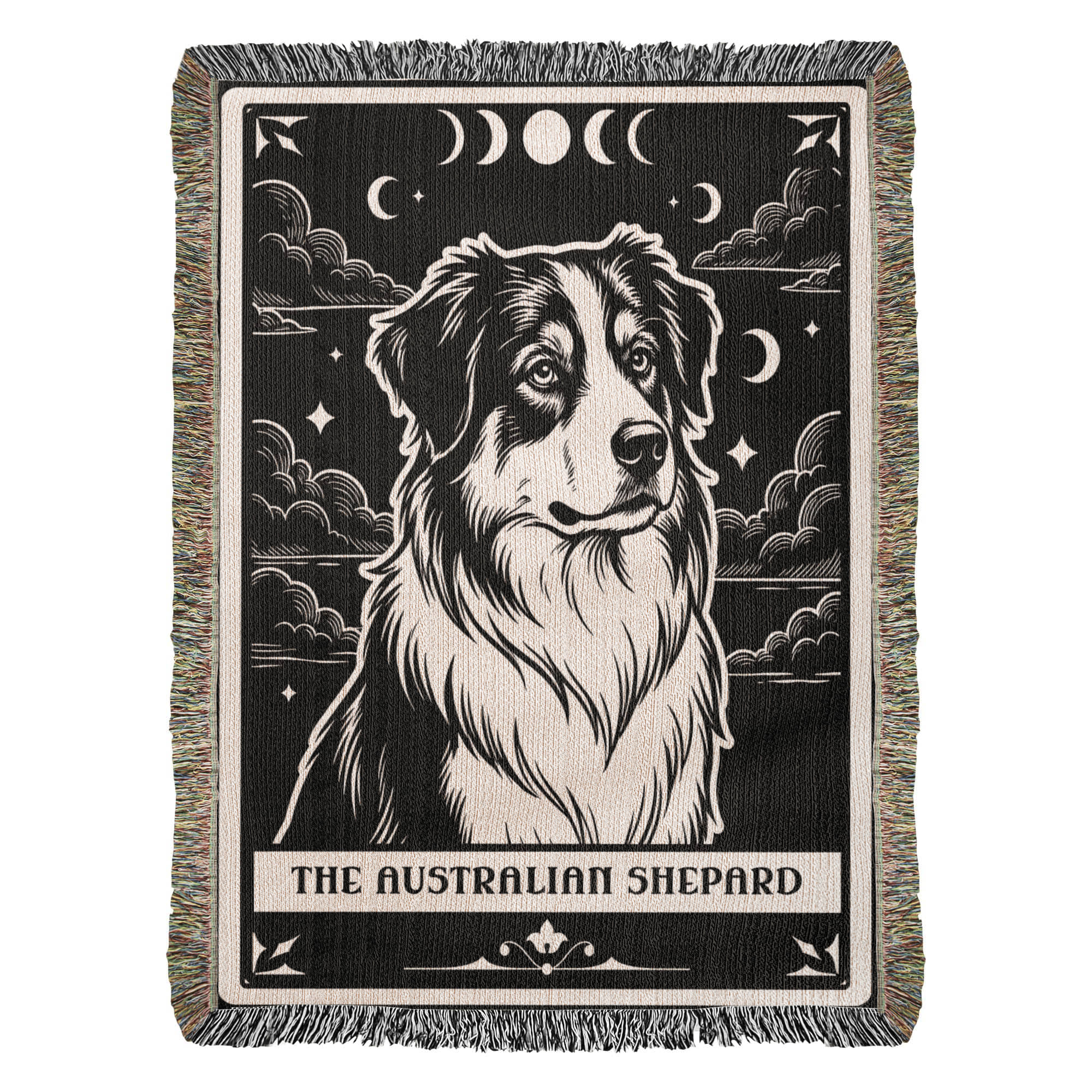 🐾 Woven Blanket Tarot Card - Australian Shepard Black and White