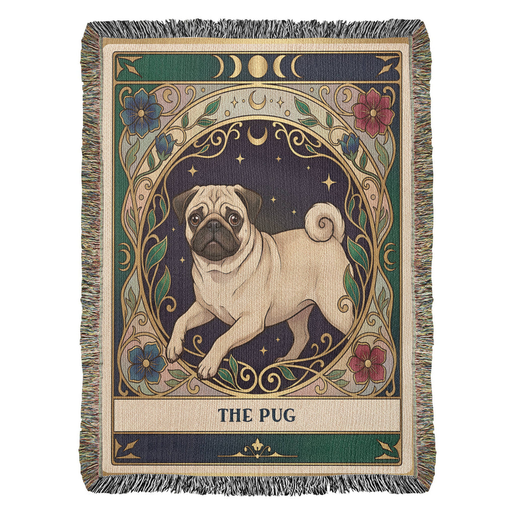 🐾 Woven Blanket Tarot Card - Pug Stained Glass