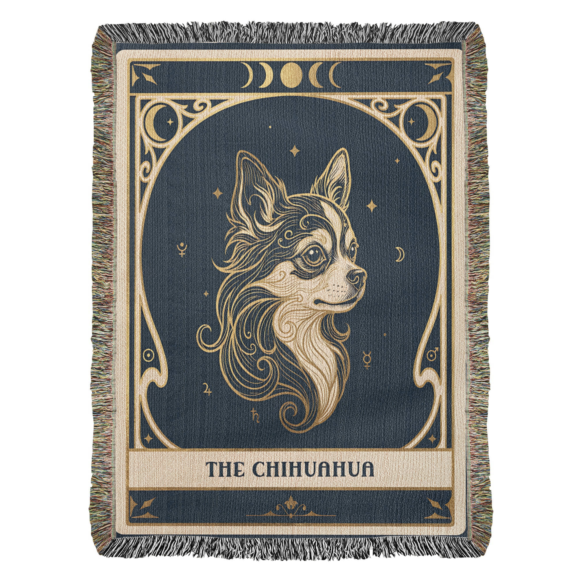 🐾 Woven Blanket Tarot Card - Chihuahua Celestial