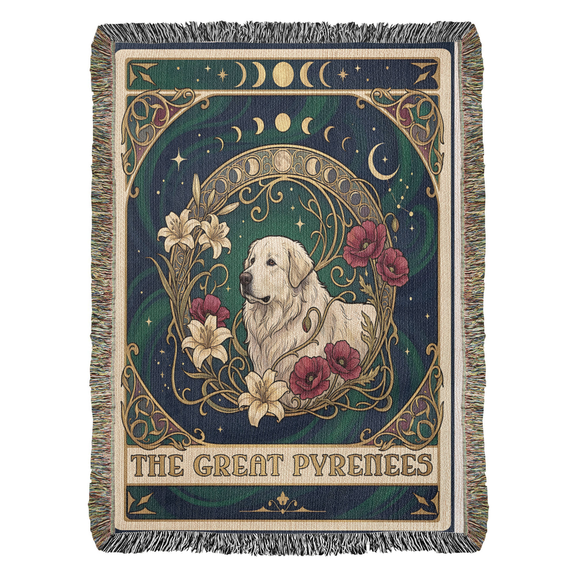 🐾 Woven Blanket Tarot Card - Great Pyrenees Roses