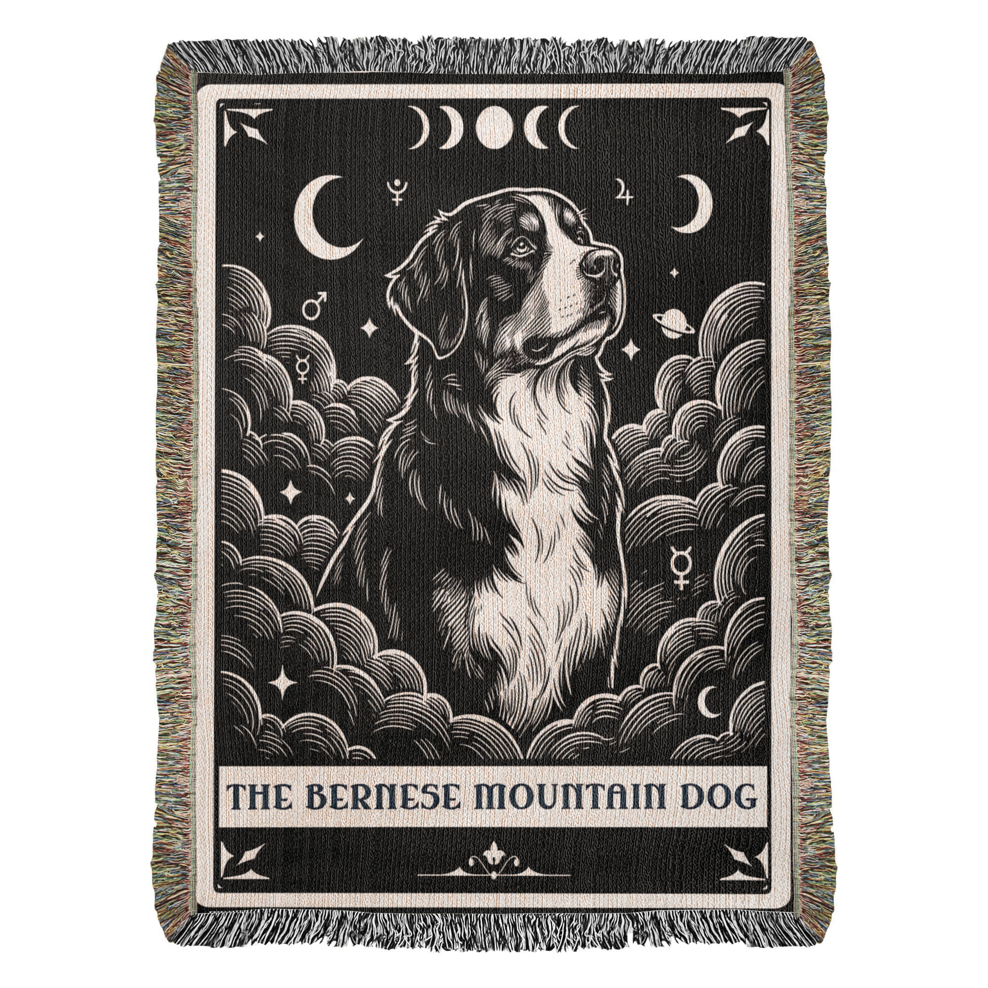 🐾 Woven Blanket Tarot Card - Bernese Mountain Dog - Black & White