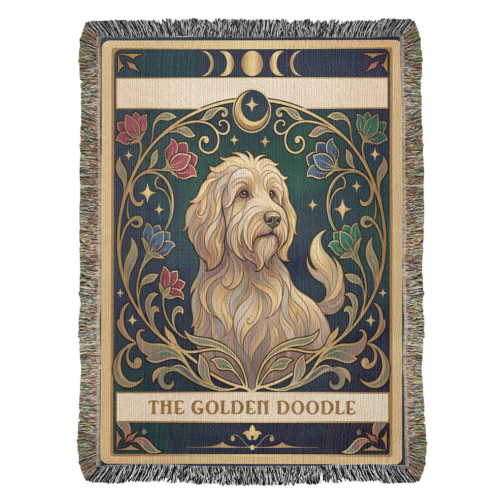 🐾 Woven Blanket Tarot Card - Golden Doodle Stained Glass