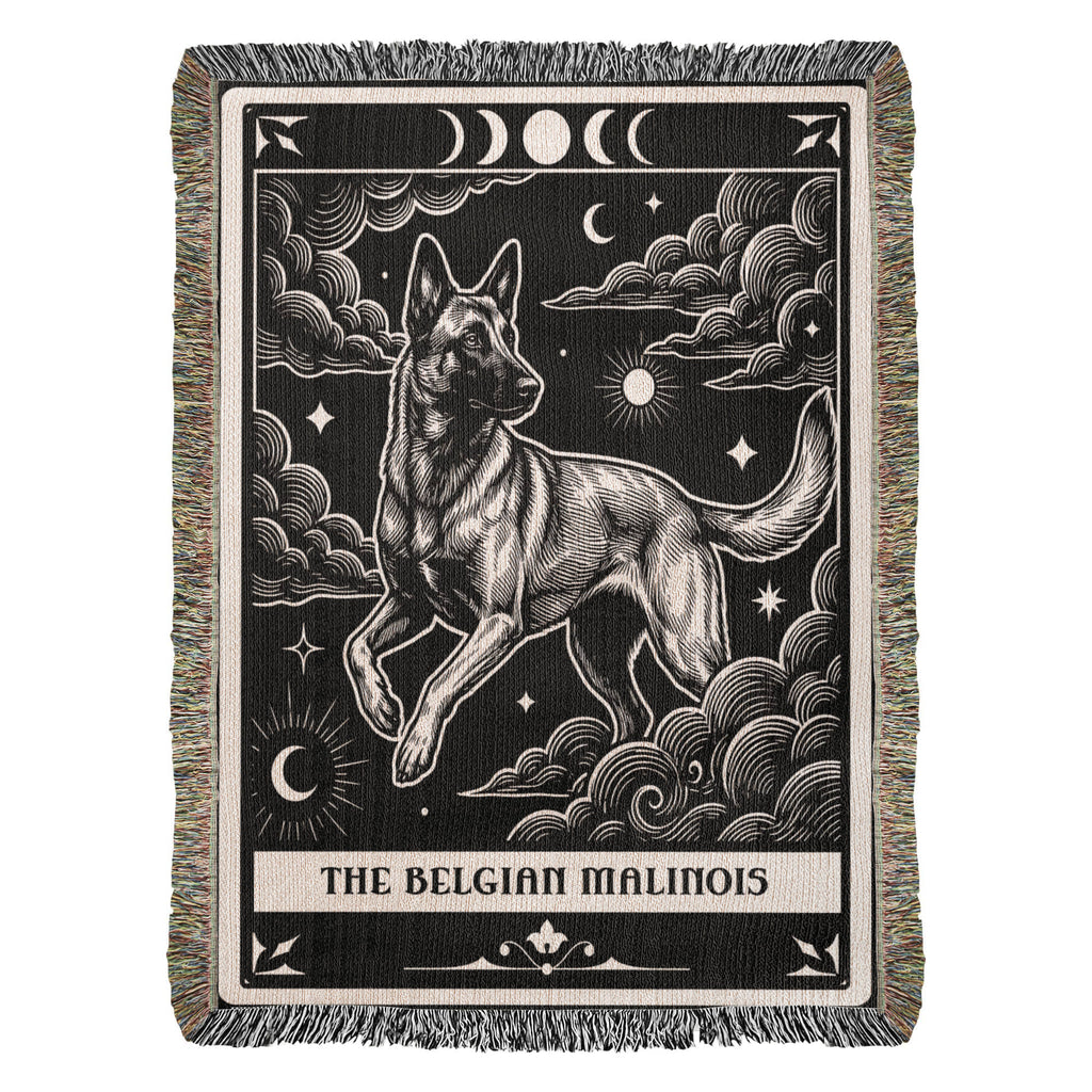 🐾 Woven Blanket Tarot Card - Belgian Malinois Black & White