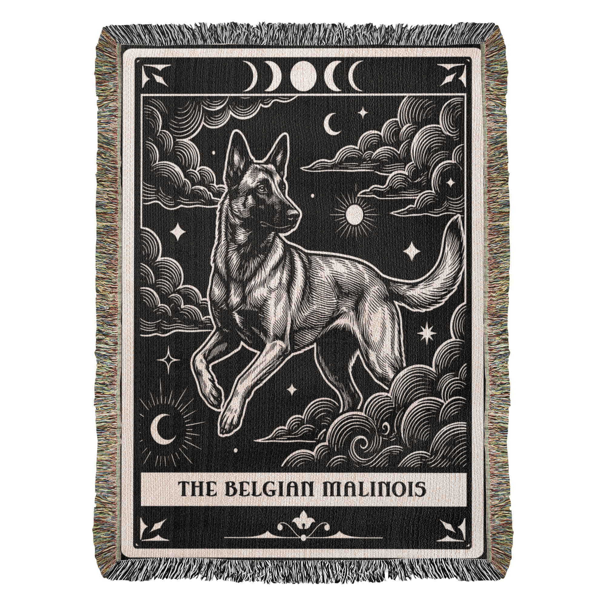 🐾 Woven Blanket Tarot Card - Belgian Malinois Black & White