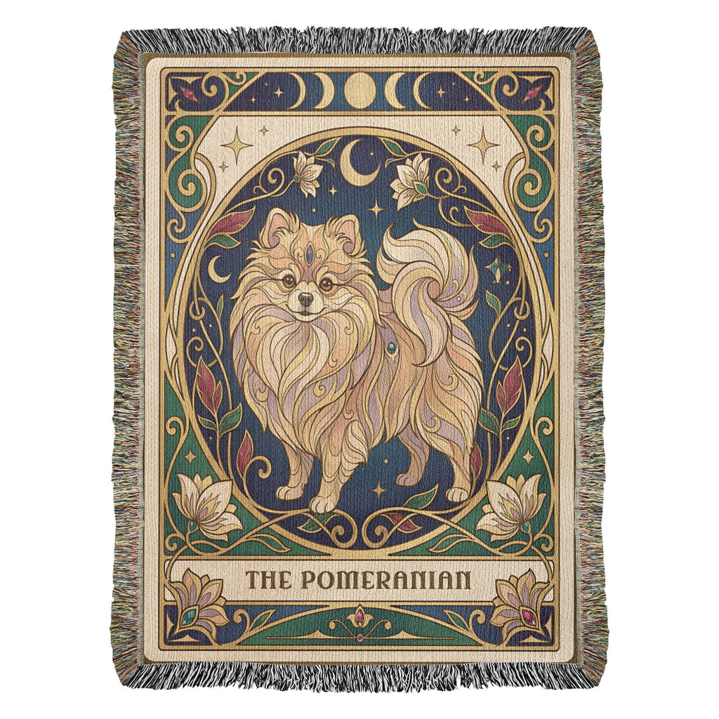 🐾 Woven Blanket Tarot Card - Pomeranian Stained Glass