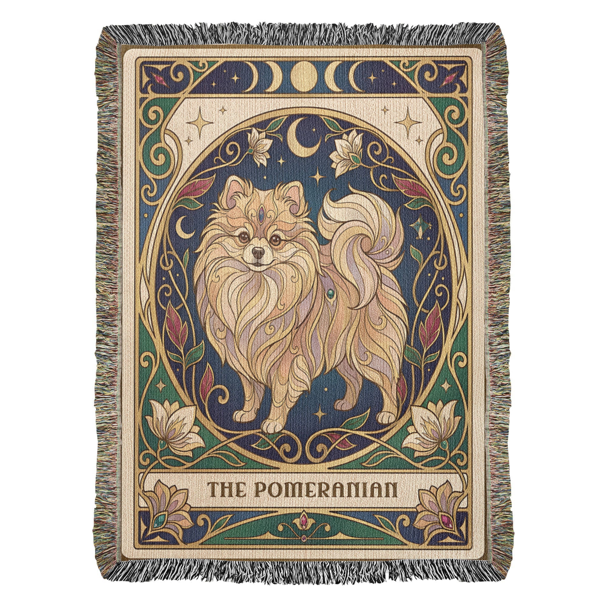 🐾 Woven Blanket Tarot Card - Pomeranian Stained Glass
