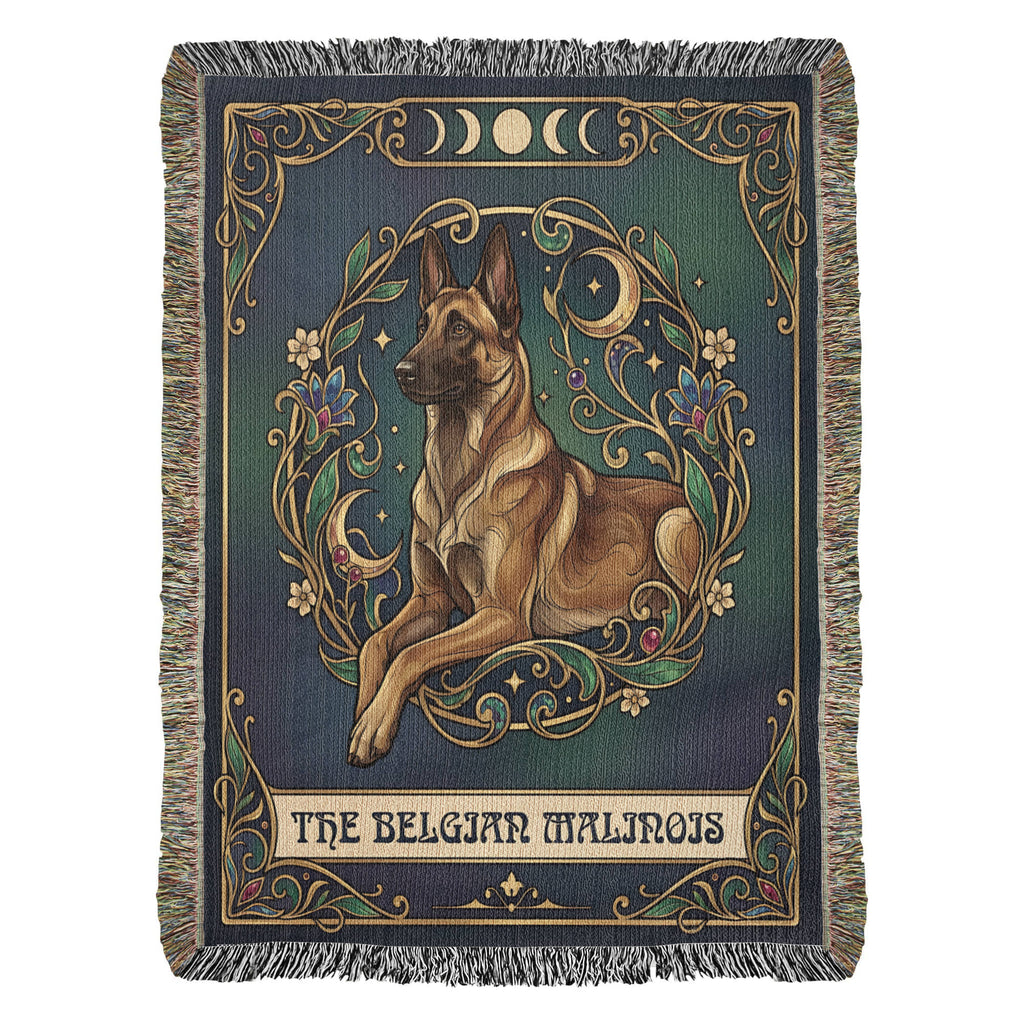 🐾 Woven Blanket Tarot Card - Belgian Malinois Emerald