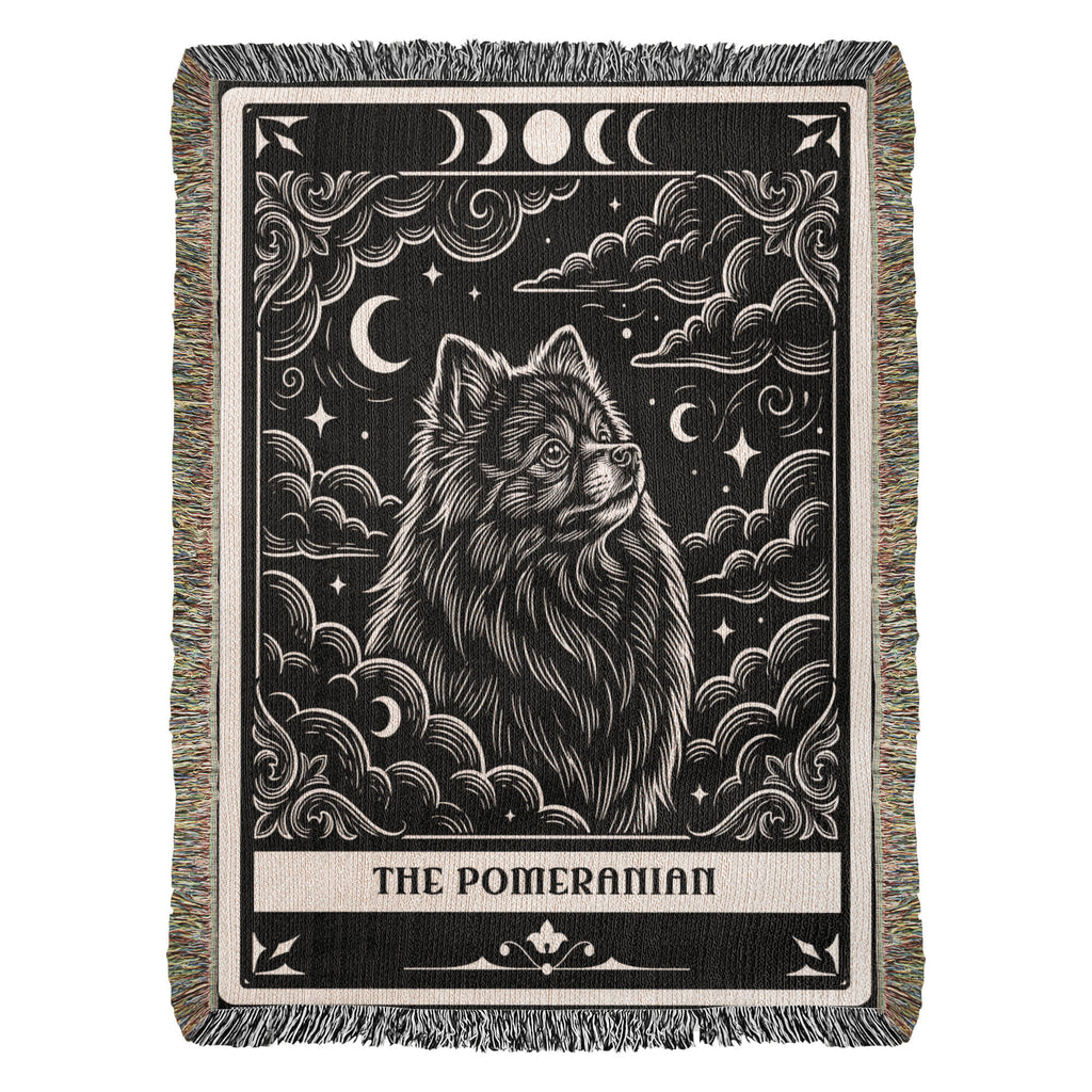 🐾 Woven Blanket Tarot Card Pomeranian Black and White