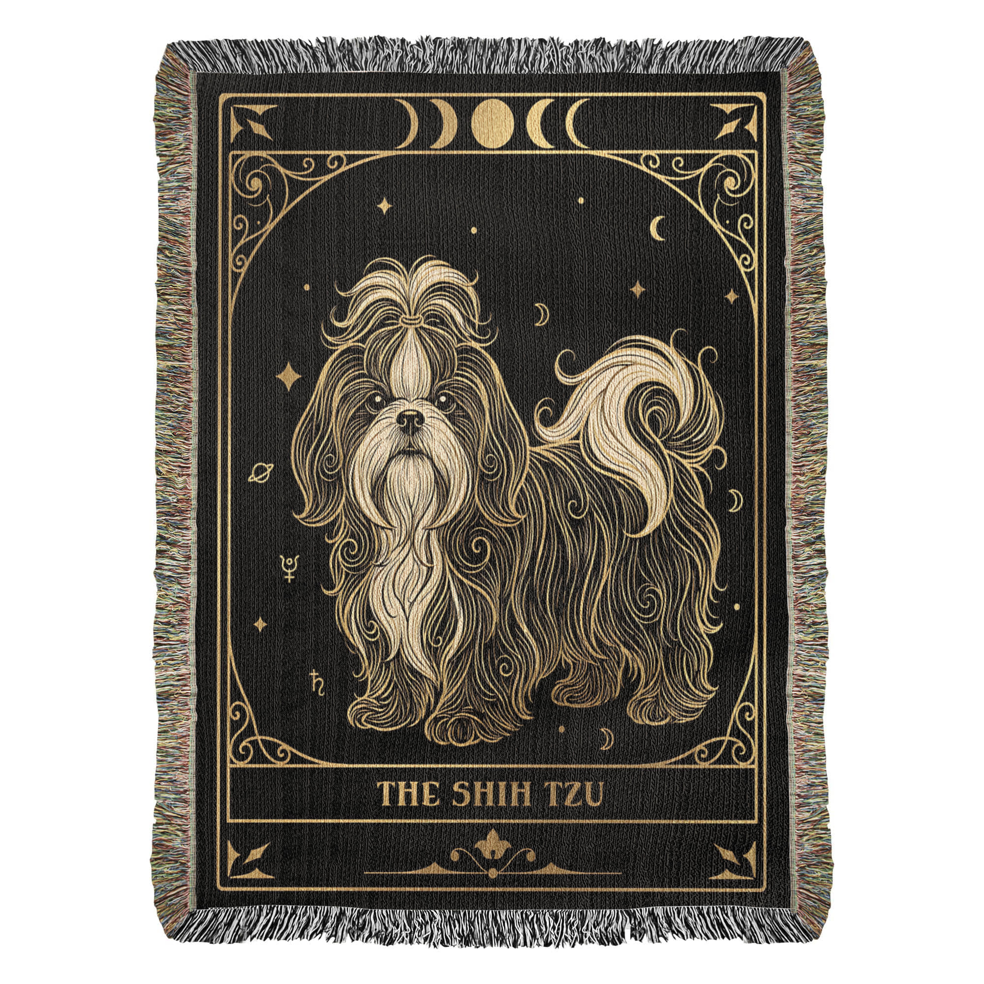 🐾  Woven Blanket Tarot Card - Shih Tzu Black and Gold
