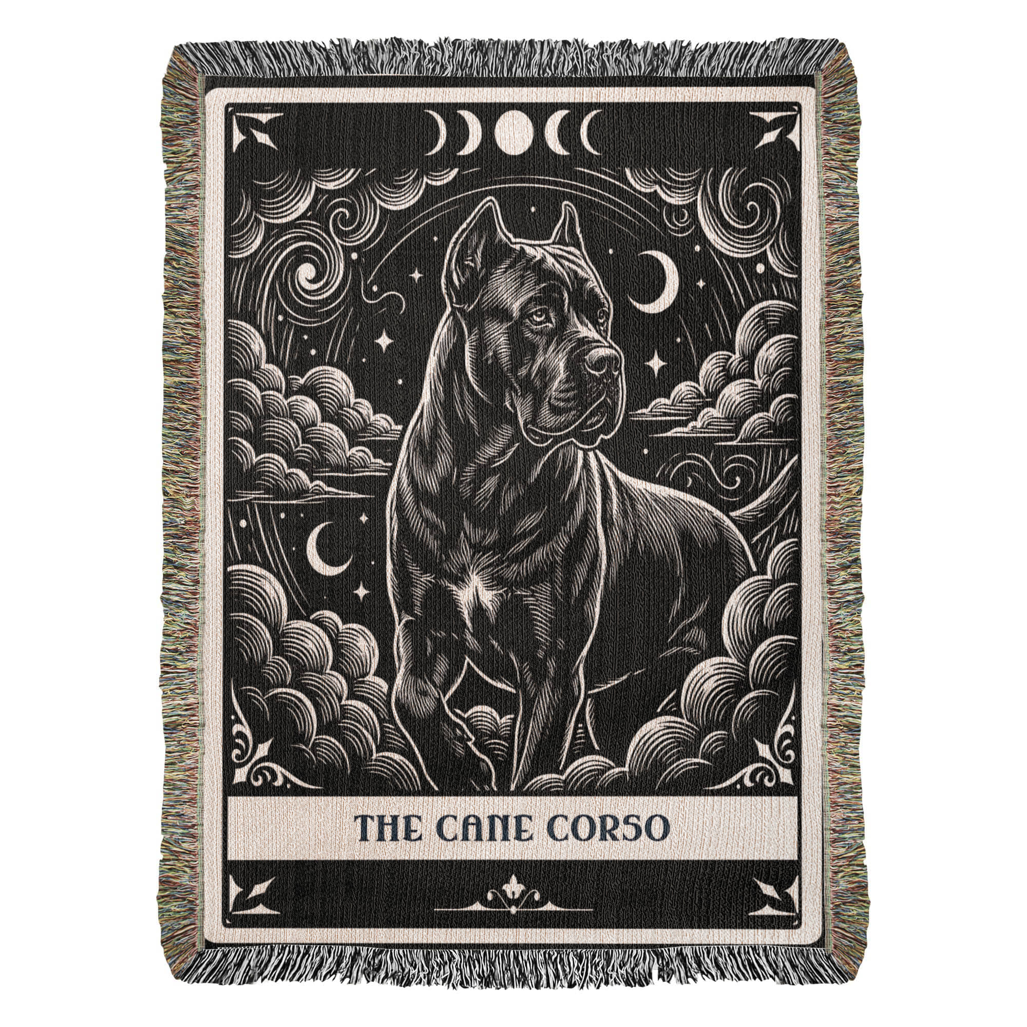 🐾 Woven Blanket Tarot Card - Cane Corso Black and White