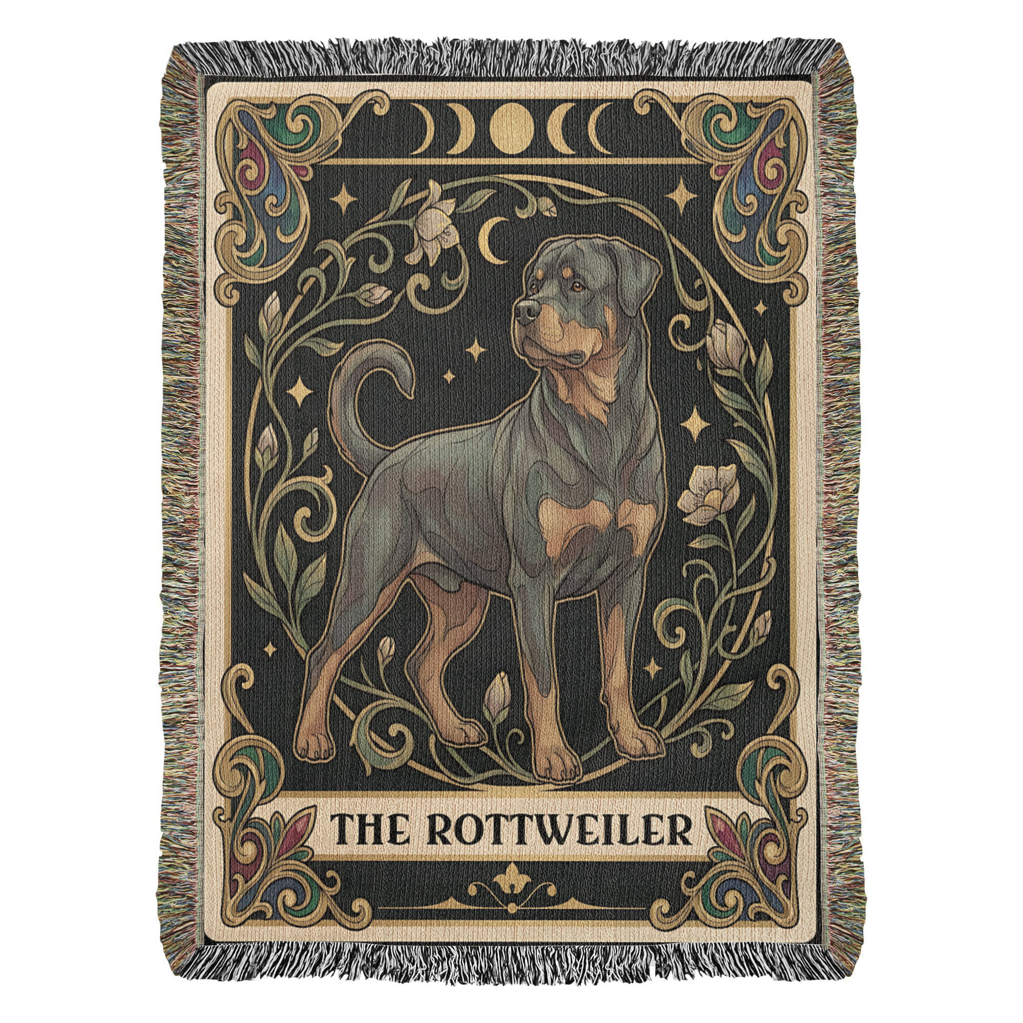 🐾 Woven Blanket Tarot Card - Rottweiler B&W II