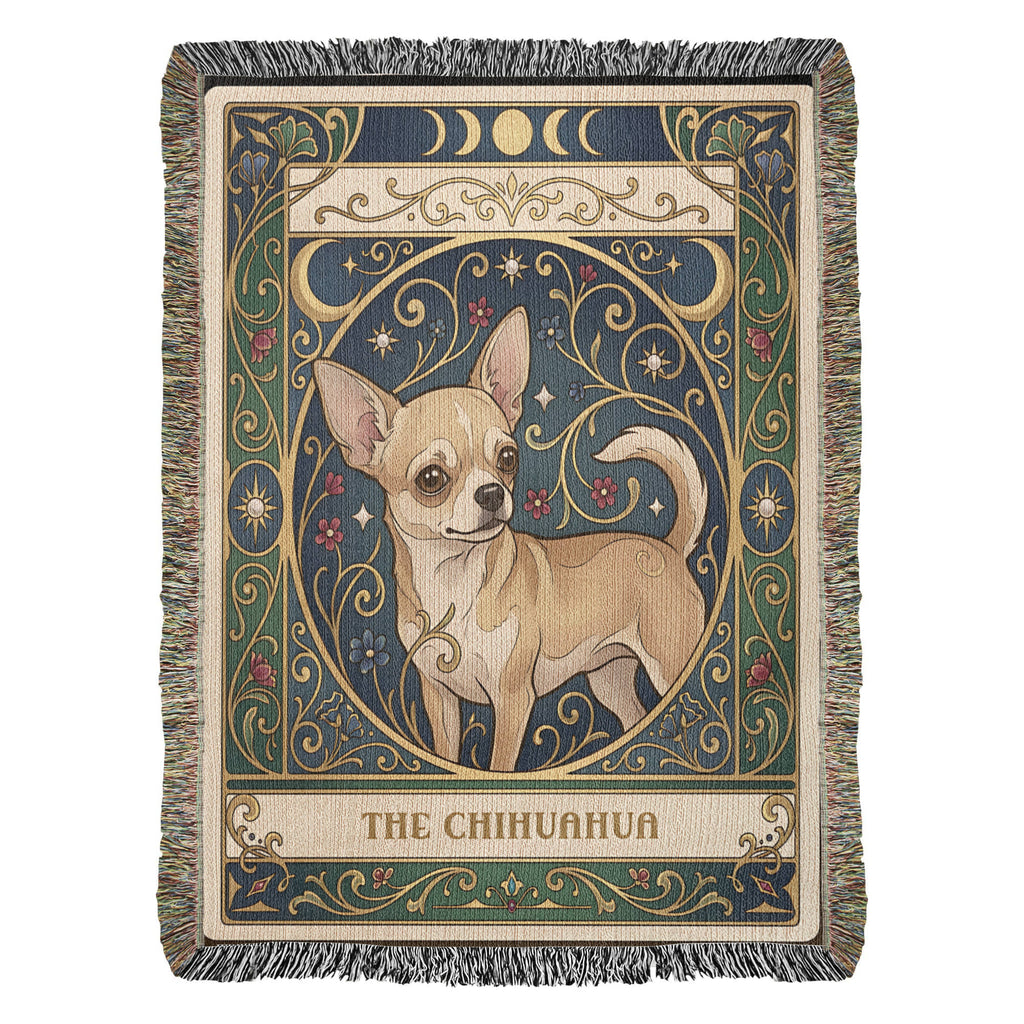 🐾 Woven Blanket Tarot Card - Chihuahua Golden Flowers